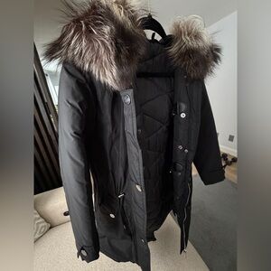Black Parka with Faux Fur Trim